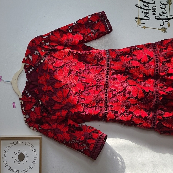 Red Flower Lace Dress - Picture 2 of 7